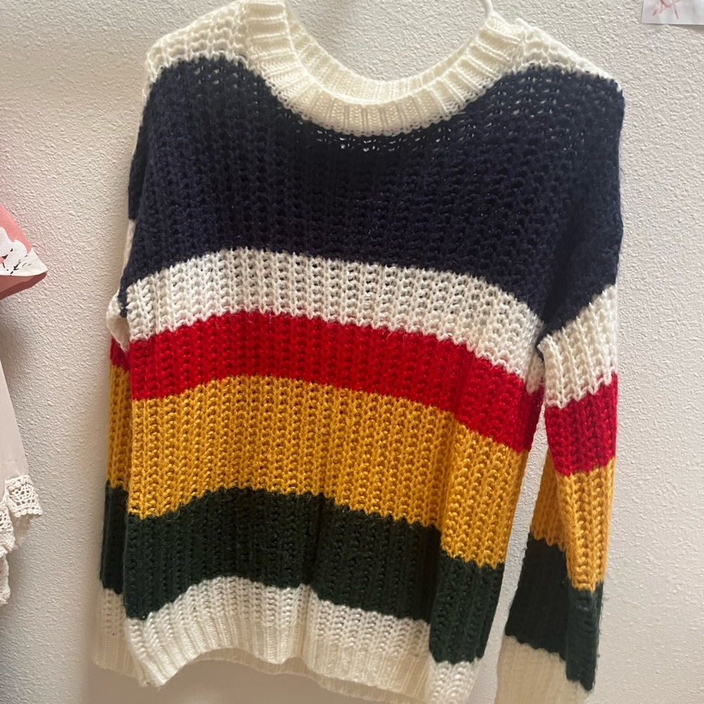 Open knit color block sweater